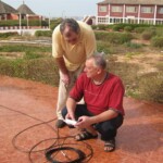 Jurek SP3GEM (standing) and Janusz SP6IXF are checking antennas with the analyser